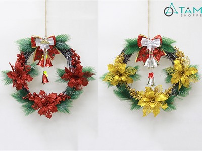 Vòng nguyệt quế Noel vòng dây rừng lá xanh ĐK 40cm X-VNGQ-16